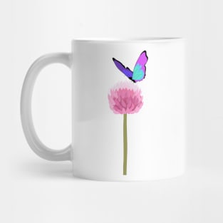 Purple butterfly over pink allium flower Mug